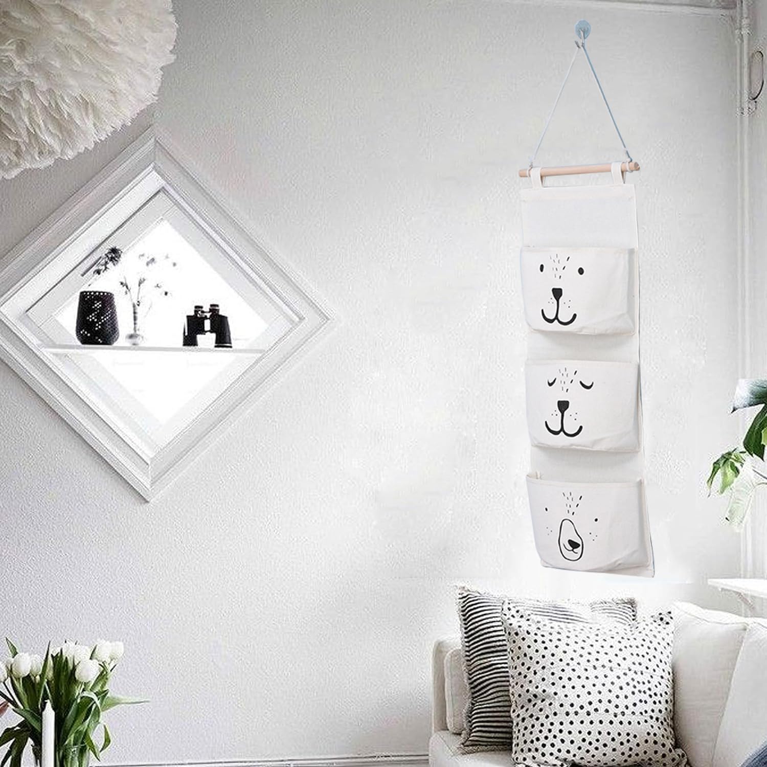 Portaoggetti Amazon Da Appendere Organizer Da Appendere Con 3 Tasche - Bianco, 60x20 Cm, In Tessuto, Per Porta O Parete, Salvaspazio Organizer Salvaspazio 3 Tasche