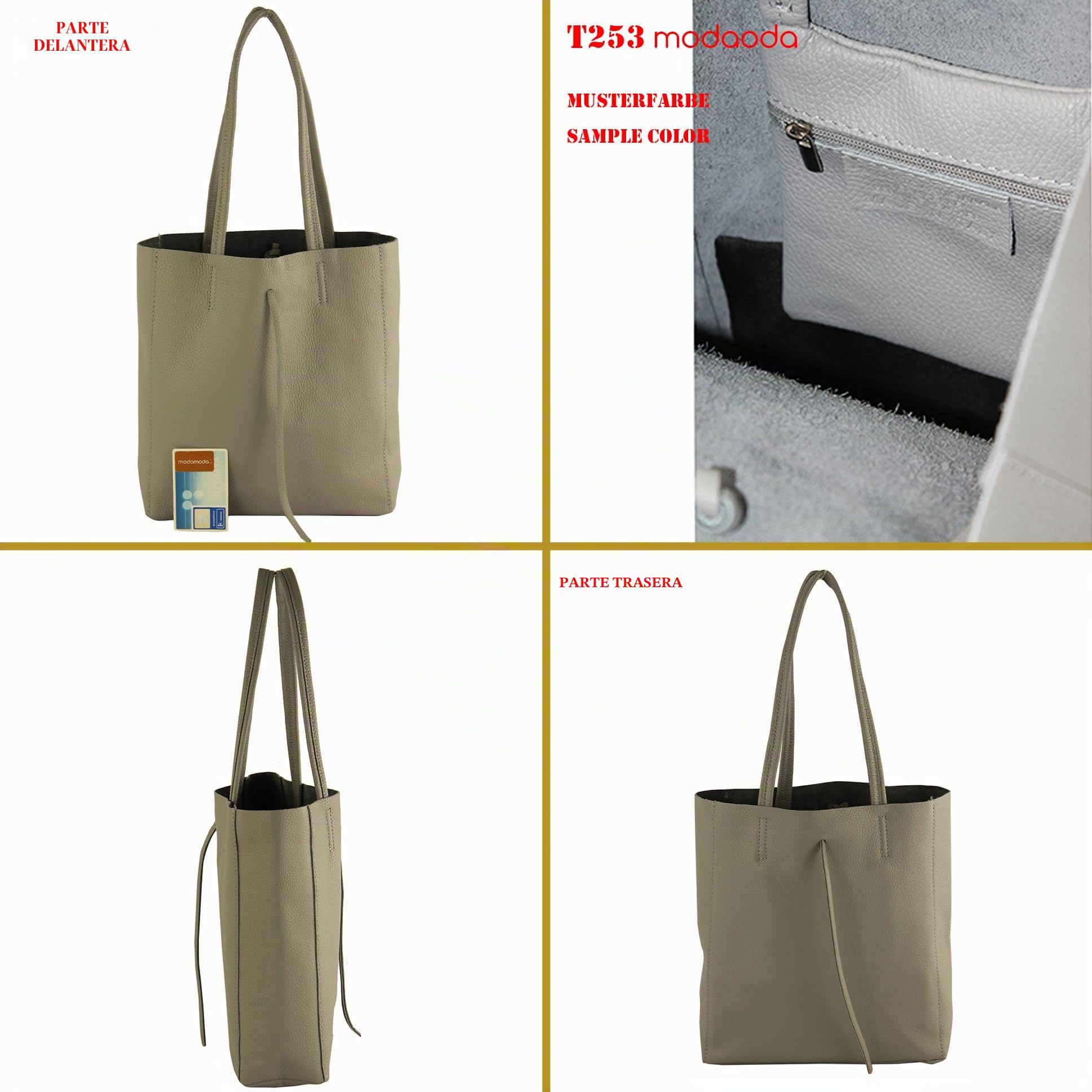modamoda de - T253 - Ital. Bolso con asa y bolsillo interior de piel