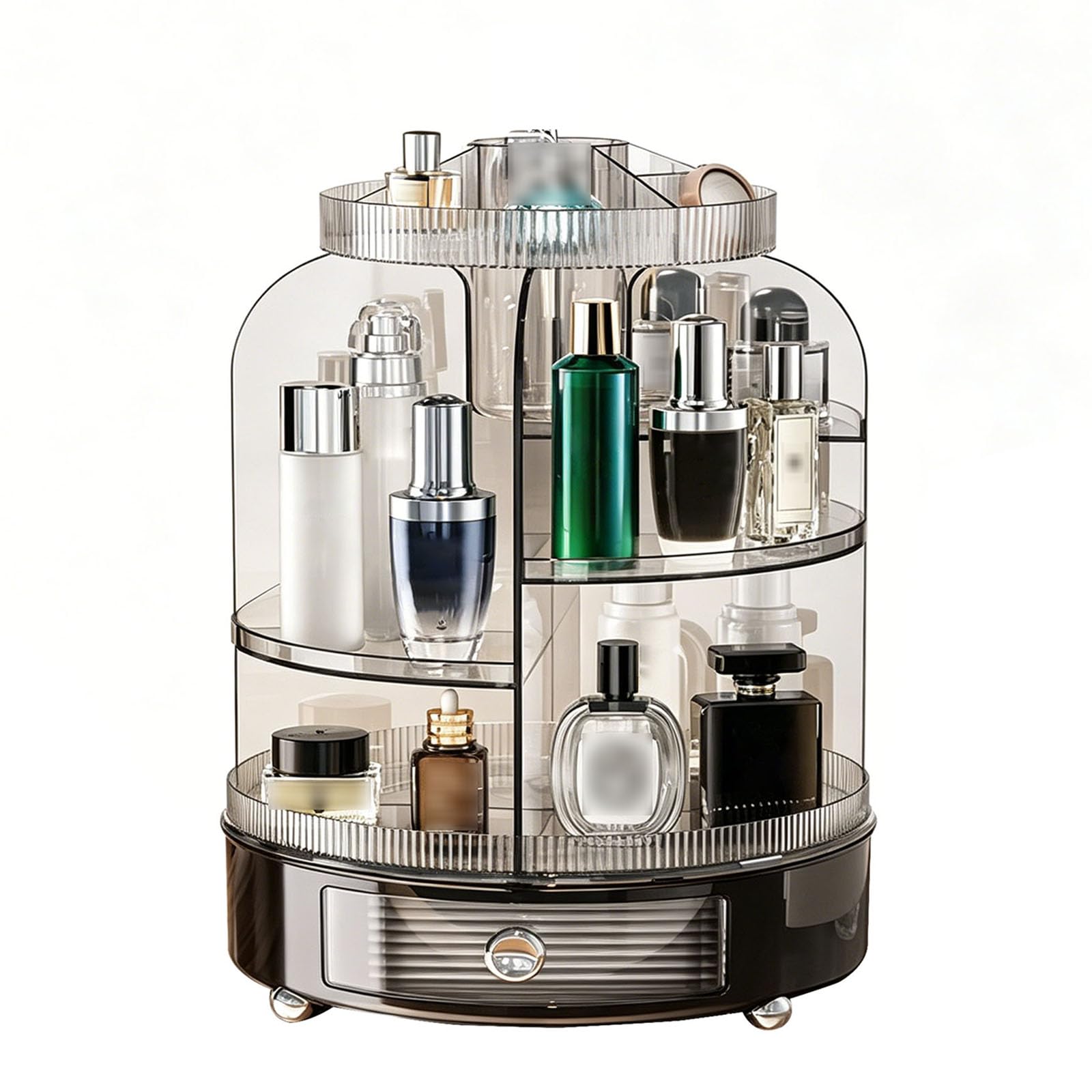 SAPSQPJHN 360° Rotating Makeup Organiser, Large Capacity Cosmetic Display Case, Vanity Organiser Skincare Storage, Multi-Function Partitioned Storage Shelf for Bathroom And Bedroom Countertop