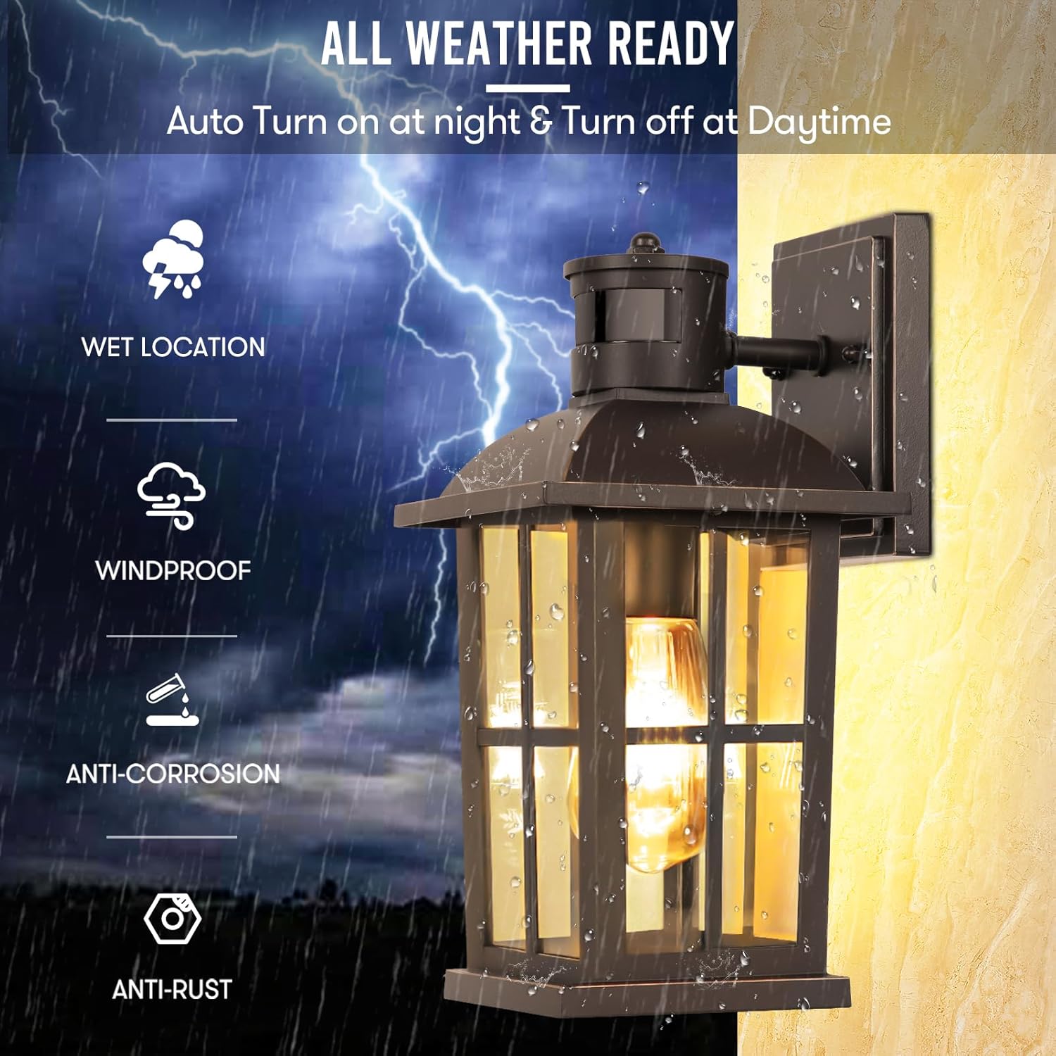 13in Motion Sensor Porch Light, Anti-Rust 100% Aluminum Dusk to Dawn Outdoor Light Fixtures, Exterior Wall Lantern Sconce Lighting Brown, Outside Lights for House Wall Mount for Entryway Garage