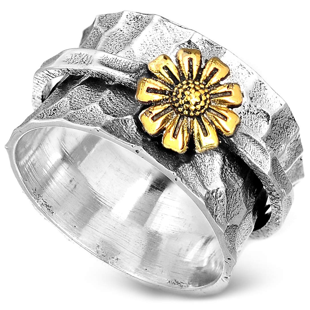 Boho-Magic Sunflower Ring, Spinner Rings for Women 925 Sterling Silver and Brass Sunflower | Nature 