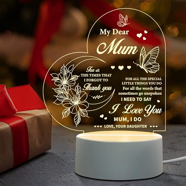 Juratar Mothers Day Gifts for Mum from Daughter - Mum Birthday Gifts Acrylic Night Light, Special Mum Gifts, Thanksgiving Birthday Gifts for Mum