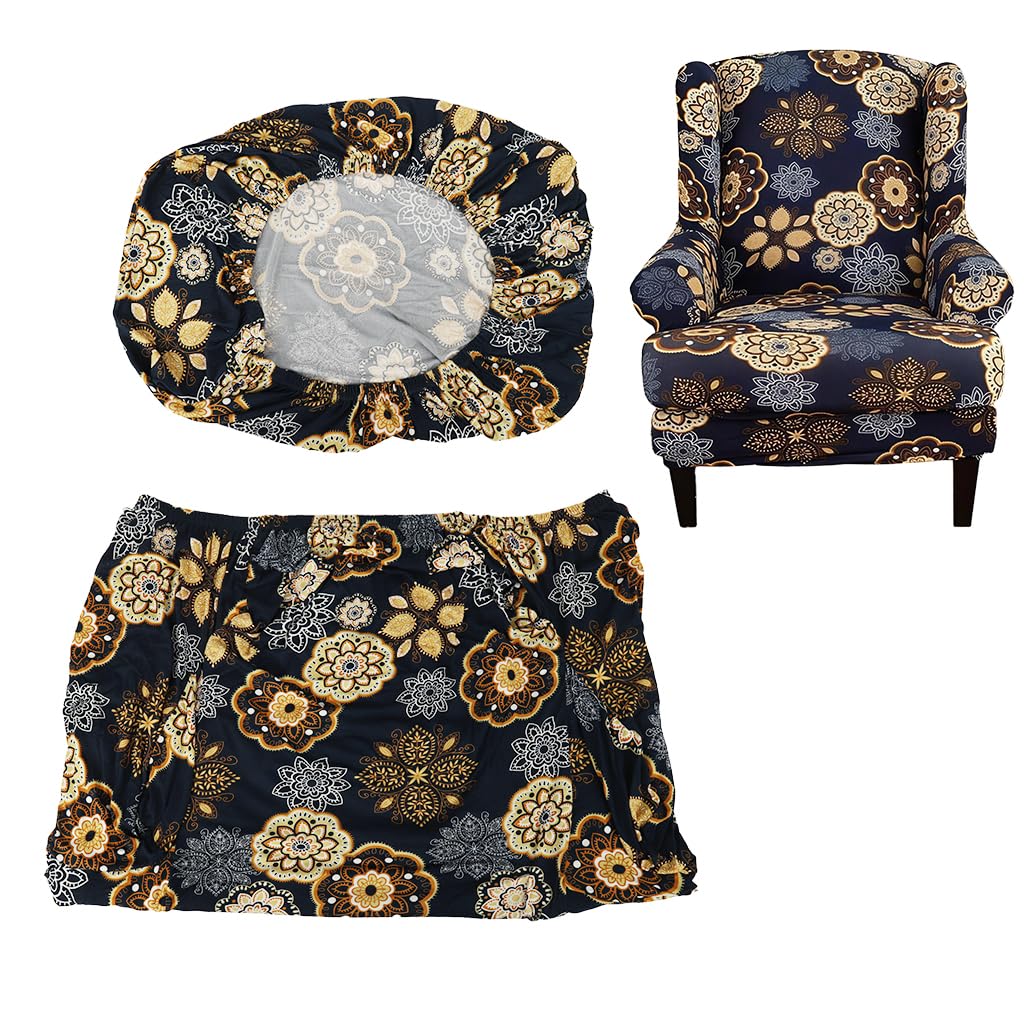 HASTHIP® European Flowers Wingback Chair Cover - 2pcs Chair Covers Stretch Wingback Cover, Back Covers with Arms, Washable for Living Room Armchair-Sand-picture-26