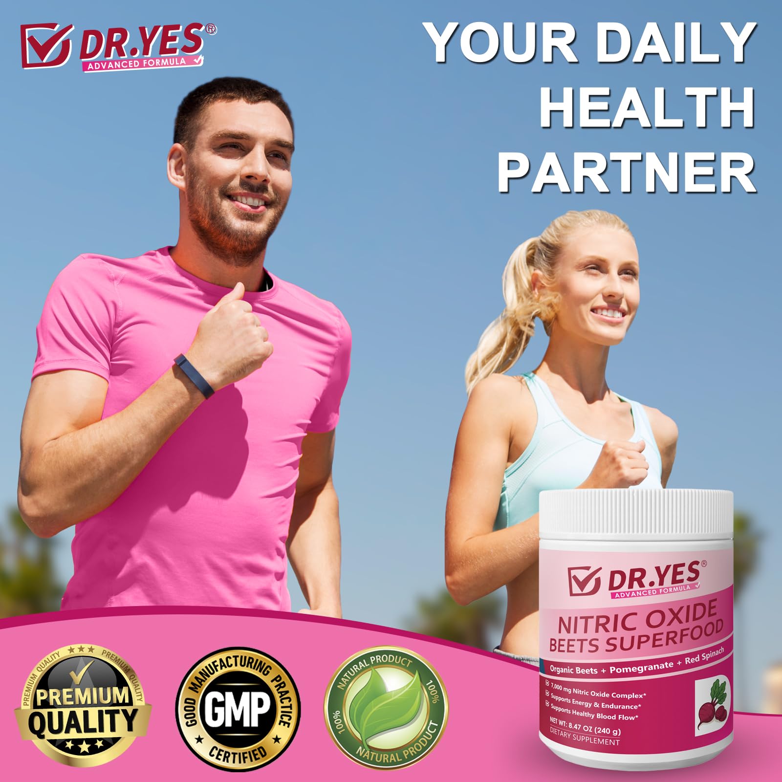 DR.YES Organic Beet Root Nitric Oxide Powder - Supports Energy, Endurancet, Heart Health & Circulation for Smoothie, Baking & Juice, Vegan, Non-GMO, Gluten-Free (8.47oz / 240g) — Amazon image 7