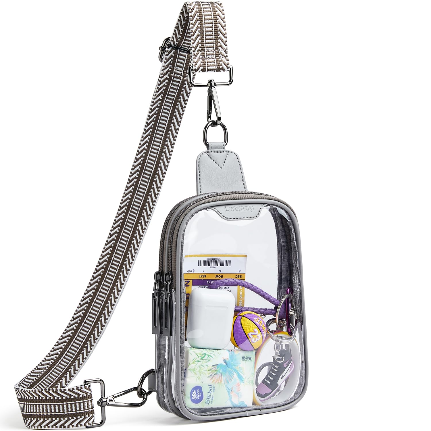 LATMAP DOUBLE ZIP Clear bags Stadium Approved Crossbody Sling Bag Fanny Pack Purses for Women Men Belt bag for Stadium Events