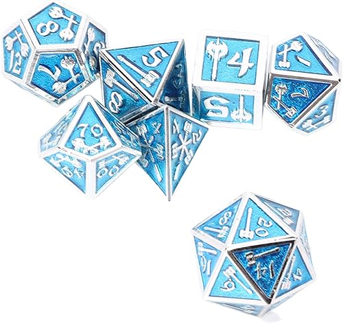 Miniatura 6 de Juego de dados de 7 piezas para niños juego de dados de metal poliédrico para fiesta azul