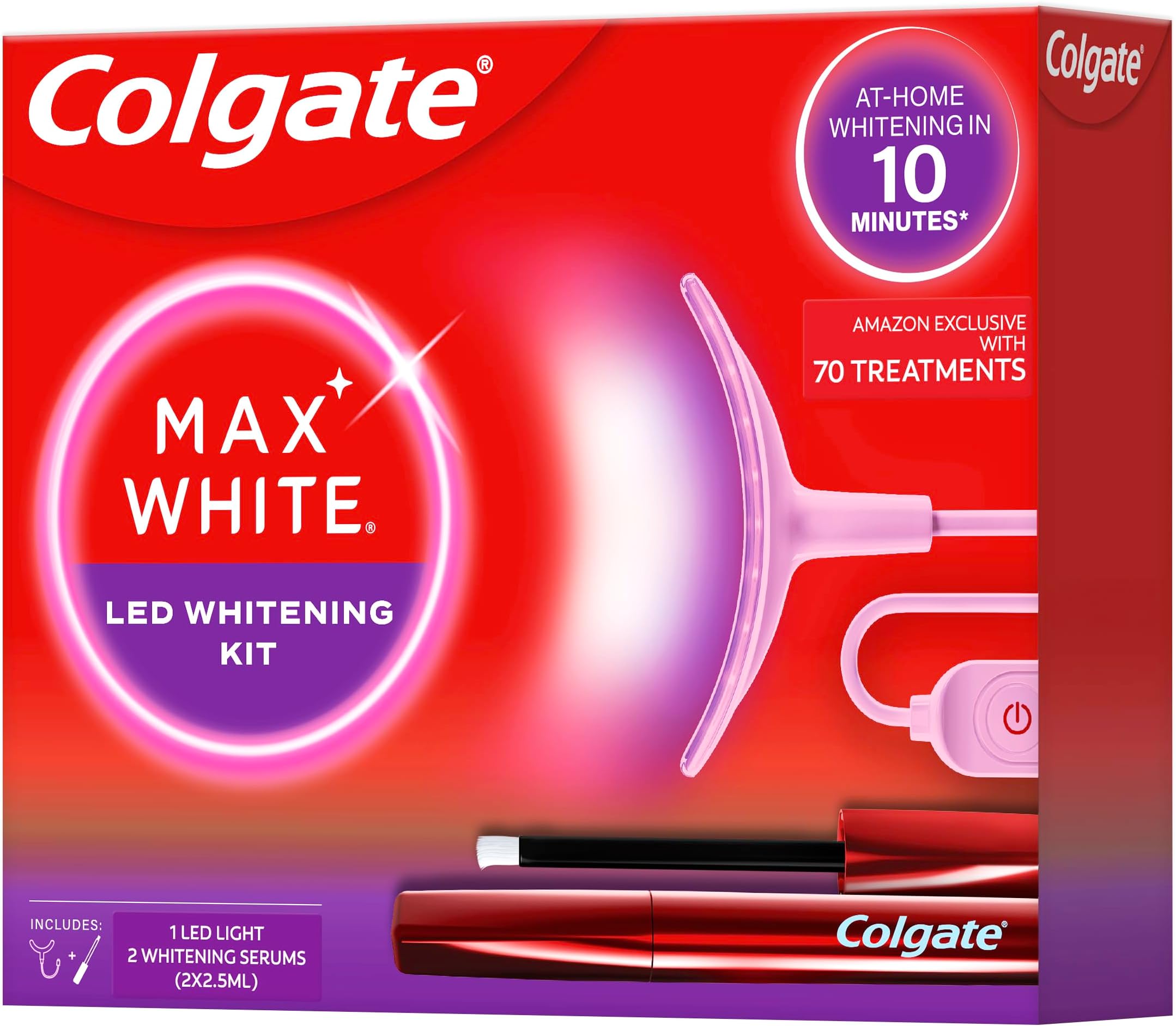 Colgate Max White Teeth Whitening Kit with LED - Reverses Up to 20 Years of Stains* - 2 Pack Teeth Whitening Serums with New Precision Applicator