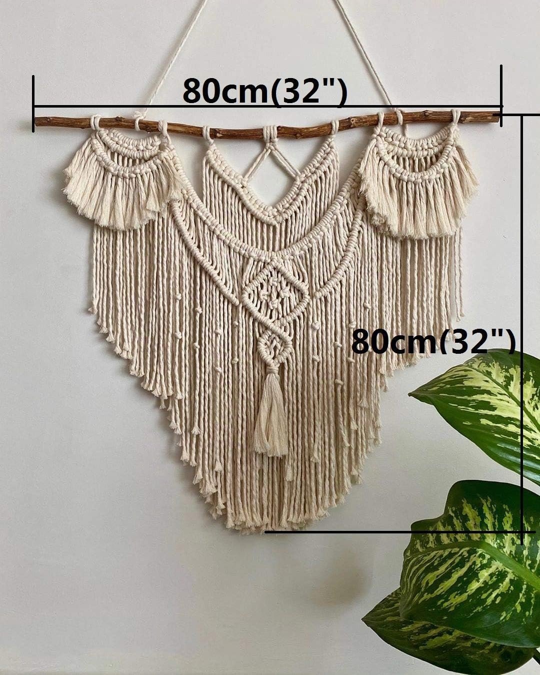 CBXSF Große Makramee Wandbehang Natürliches Treibholz Böhmisches Wanddekor Makramee Wandteppich Über dem Kopfteil Kunsthandwerk Beige Makramee Hochzeit Dekor,80cm B X 80cm L