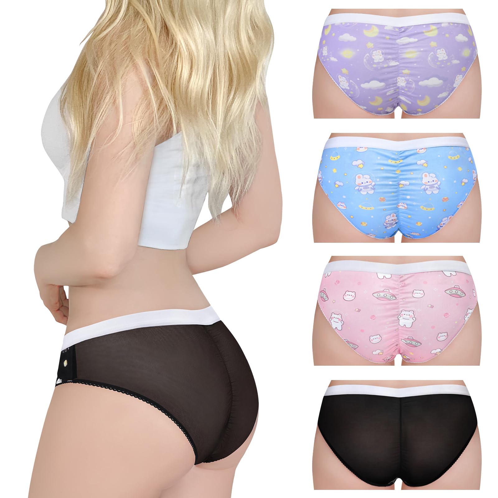 Littleforbig Women's Ladies Soft Smooth Silky Underwear Comfortable Hipster Briefs Babydoll Dreamy Galaxy 4 Pack Panties Set: X-Large Multicolor