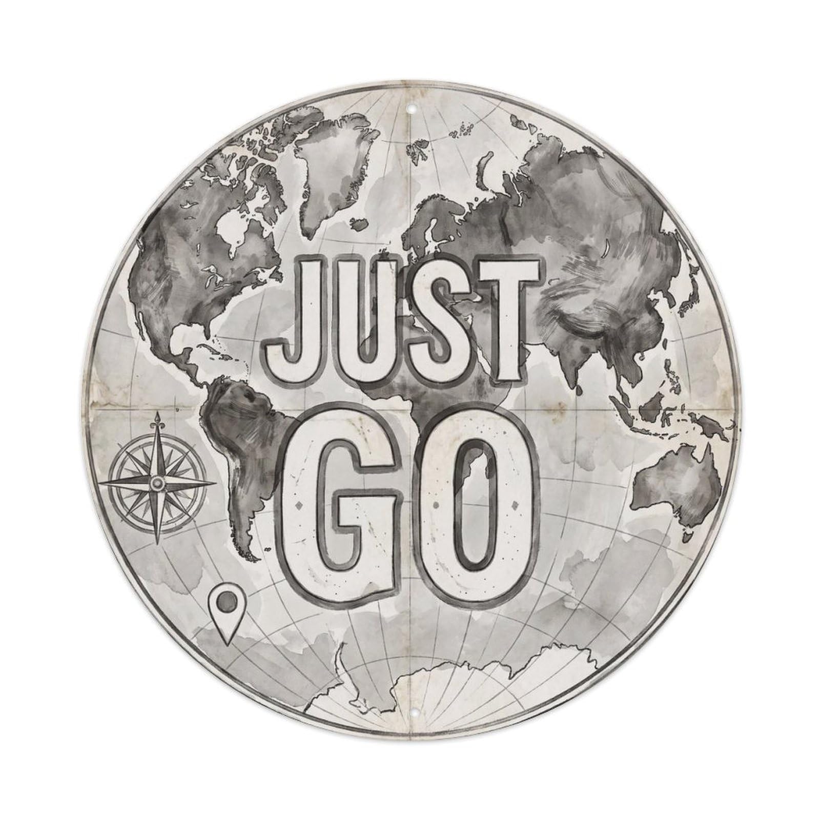 Vintage World Map with Compass Just Go Adrenaline Metal Tin Sign