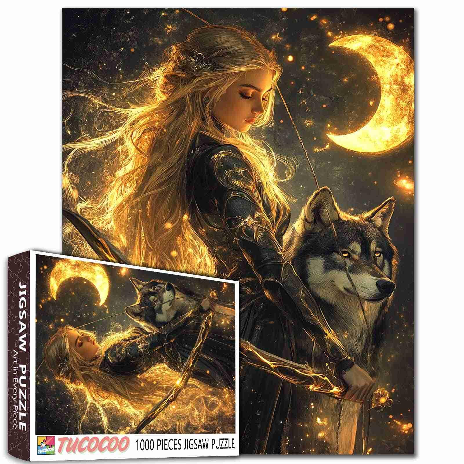 Beautiful Girl Jigsaw Puzzle 1000 Pieces Glistening Fairy Puzzle for Adults Dog Art Jigsaw Puzzle Easy Family Puzzle for Game Nights Home Wall Decor DIY Craft Unique Gift 20x27 Inches