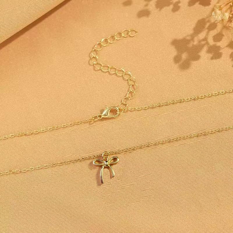 Gold Bow Earrings Necklace for Women Trendy Pearl Bow Dangle Earrings Dainty Necklace Cute Small Tiny Gold Bow Pendant Choker Chain Necklace Christmas Jewelry Set Gifts - Image 3