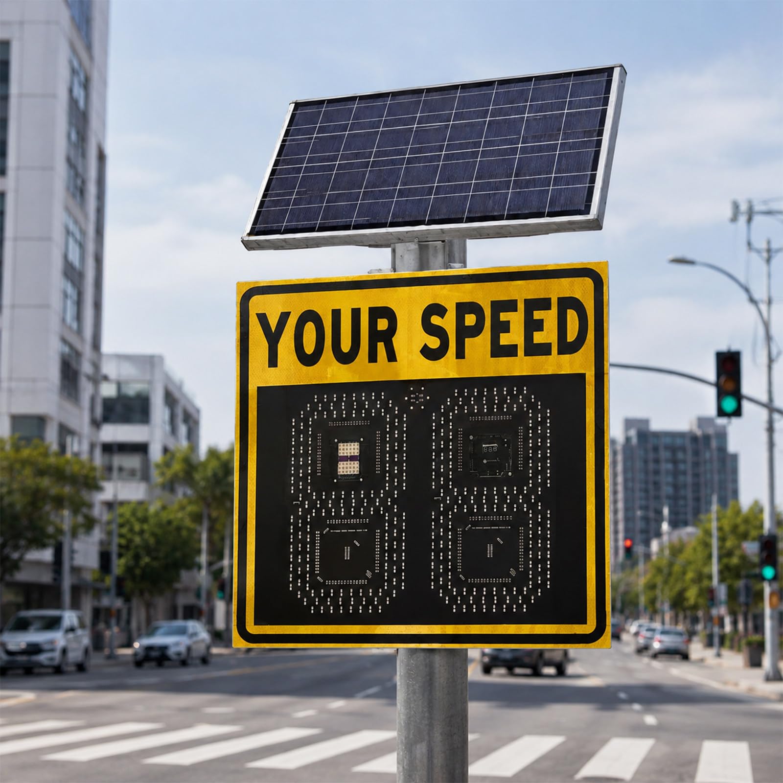 XEEAOFE LED Solar Radar Speed Sign, Aluminum Alloy Weatherproof Traffic Feedback Warning Board, Speed Display for Highways & Speed-Limited Roads 2 Digit