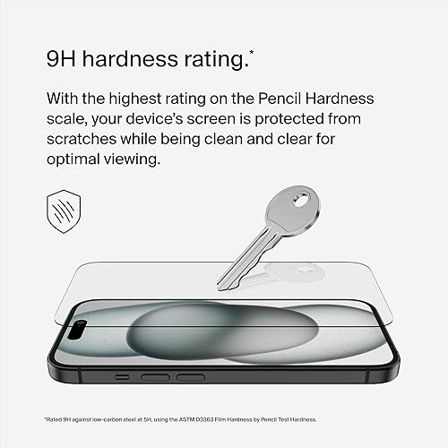 Miniatura 2 de Belkin ScreenForce - Protector de pantalla tratado con vidrio templado para iPhone 15 y 14 Pro, delgado y resistente a los arañazos, incluye bandeja