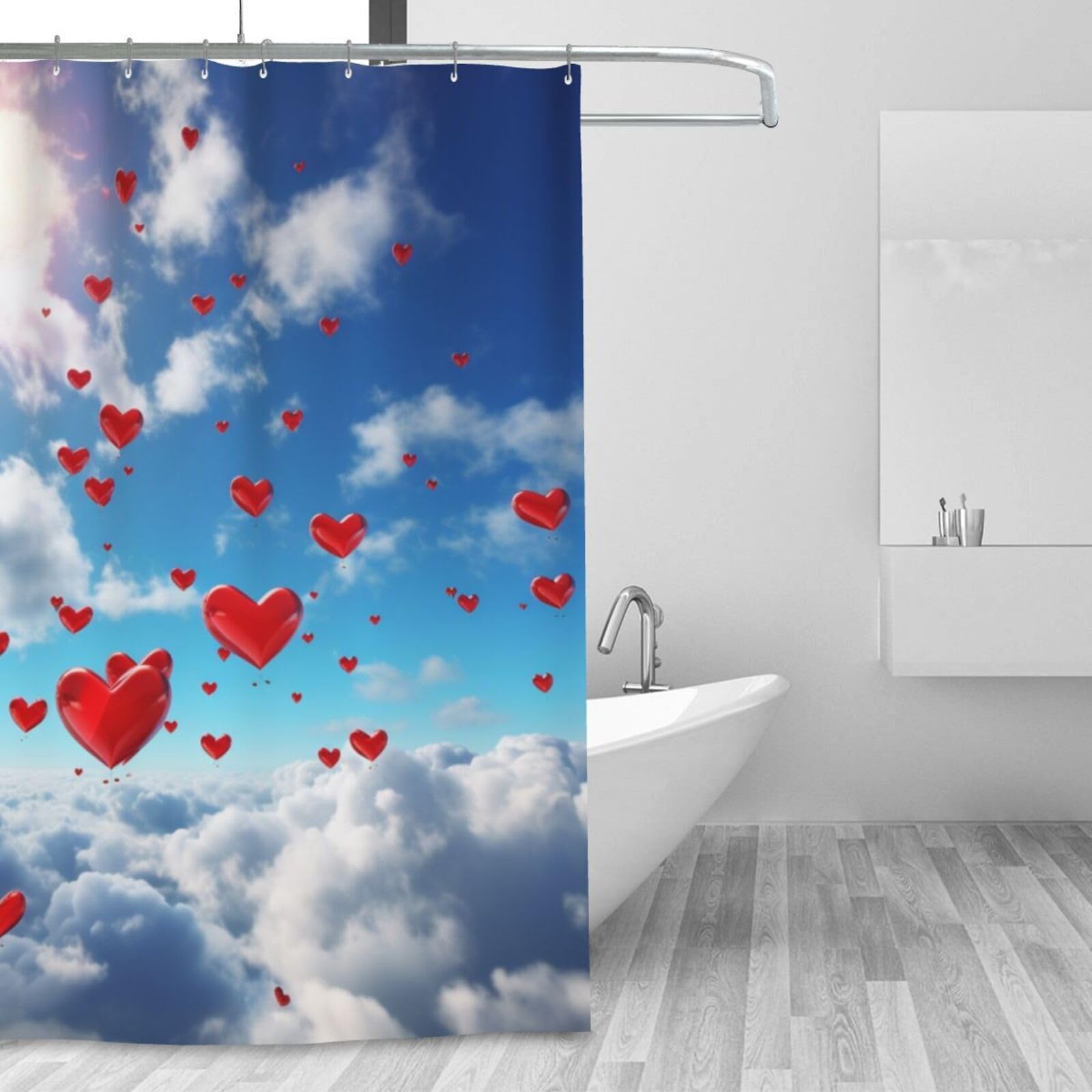 Rideau de douche déco ciel étoilé de cœurs pour salle de bain