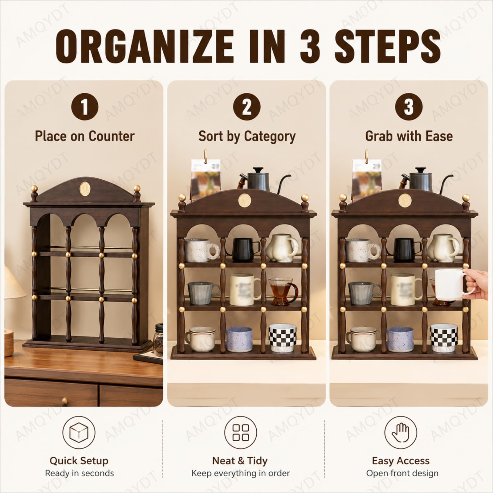 Soporte Para Tazas De Café De Encimera, Estante De Exhibición De Madera De Nueve Rejillas Con Compartimentos Abiertos Para Tazas De Té Y Objetos De Colección Para Barra De Café, Cocina