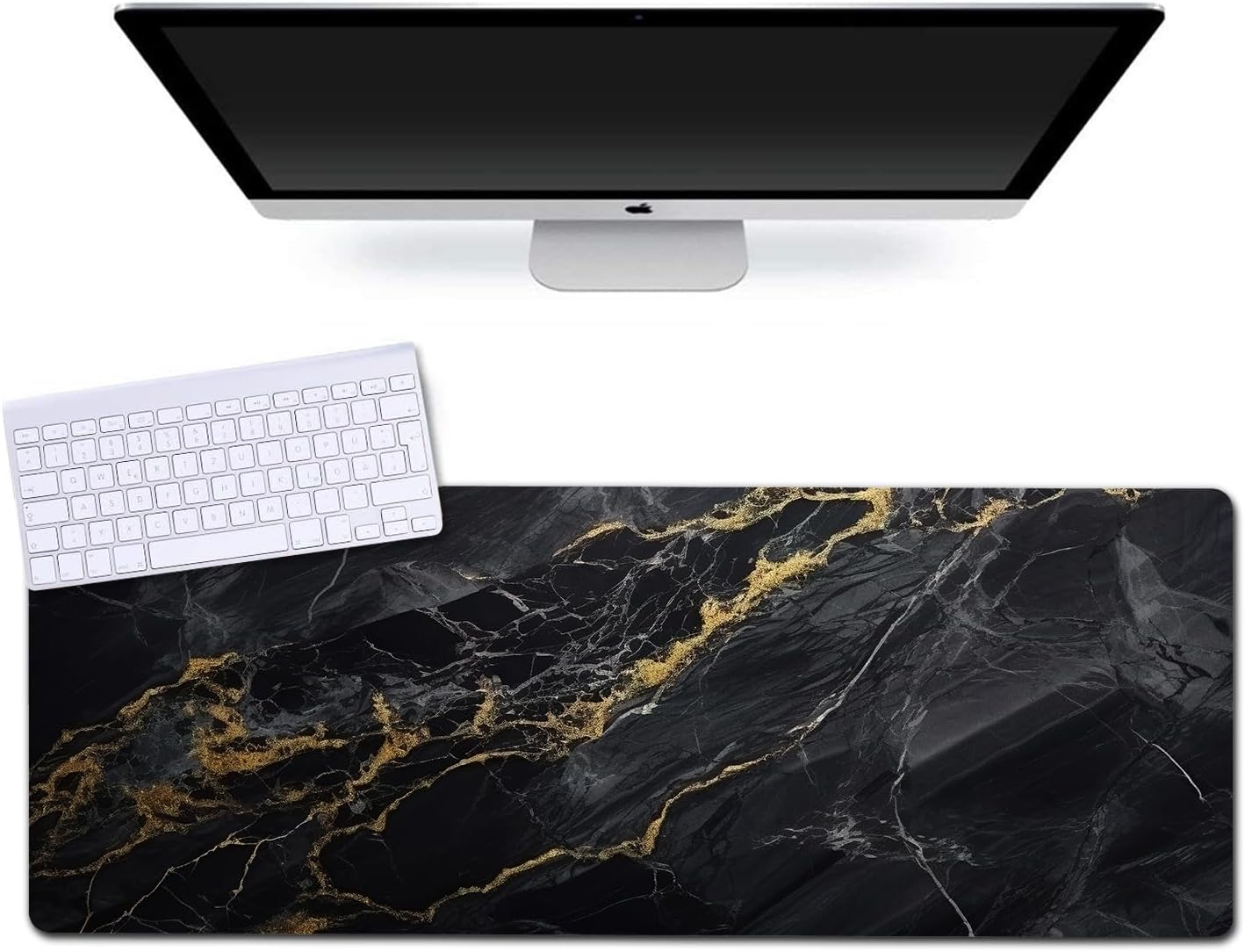 Extended Gaming Mouse Pad (31.5x11.8 in), Large Non-Slip Rubber Base Mousepad,Keyboard Mouse Mat Desk Pad for Work, Game, Office, Home -Black Rose Gole Marble DM001