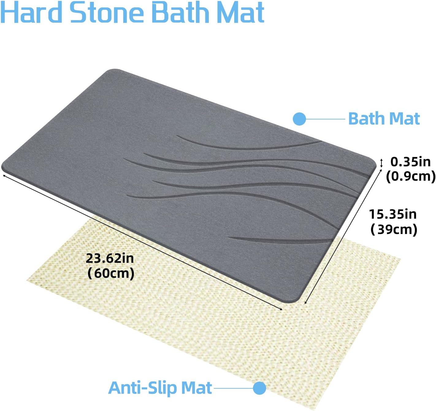 Stone Bath Mat, Diatomite Fast Drying Non Slip Stone Shower Mat, Super Absorbent for Bathroom & Kitchen, Multi-Use as Pet Mat, Easy to Clean 16"x24", Gray - Image 3