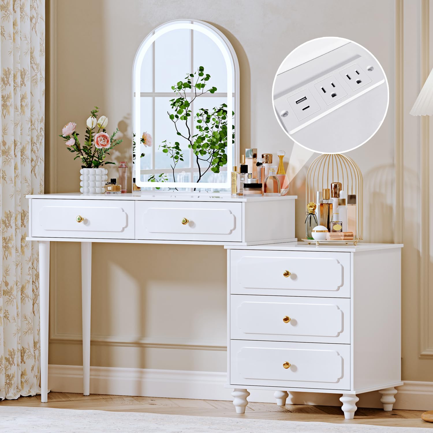 Large Makeup Vanity Desk with Mirror and Lights