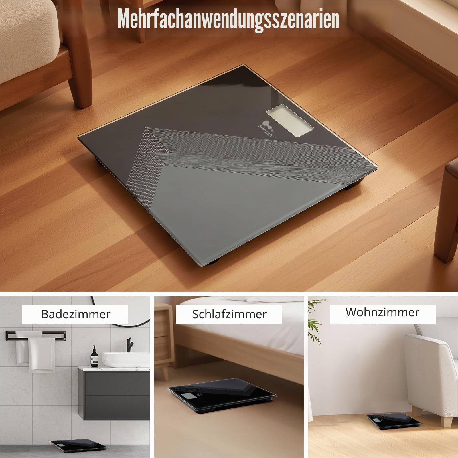 Himaly Digitale Personenwaage Körperwaage mit Großem LCD-Anzeige Nachtsicht Ultradünnes Design Automatisch Waage Badezimmerwaage bis 180KG(400Lbs)