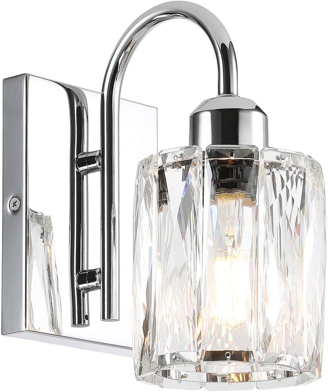 XiNBEi Lighting Bathroom Wall Sconce,1-Light Chrome Vanity Light with K9 Crystal Shade, Modern Wall Mount Light Fixtures for Bedroom Mirror Hallway XB-W326-1-CH