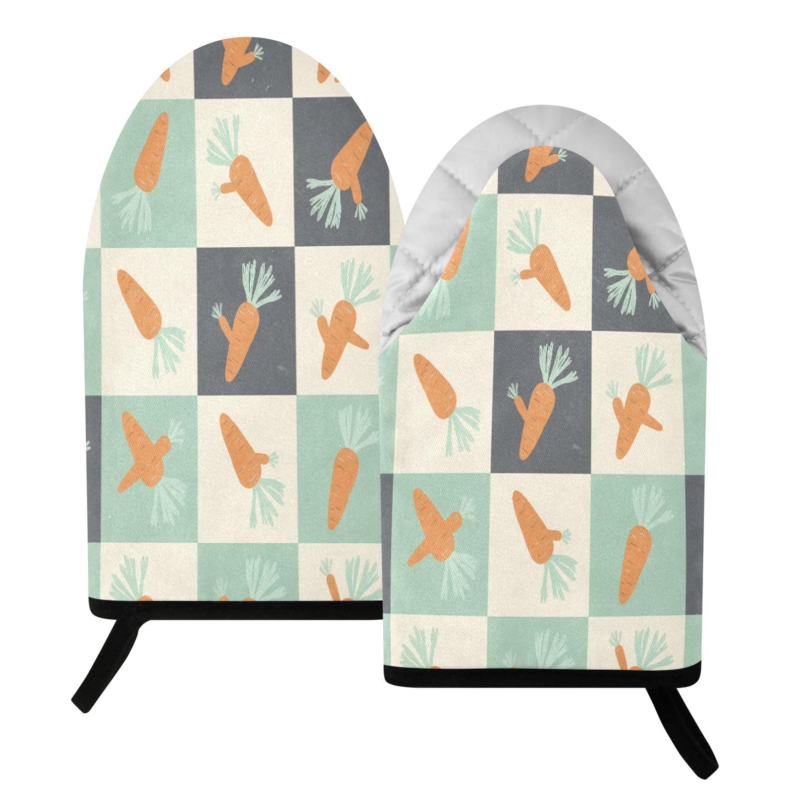 BURSTDDY Checkered Carrot Oven Mitt,Heat Resistant Kitchen Mitts for Cooking