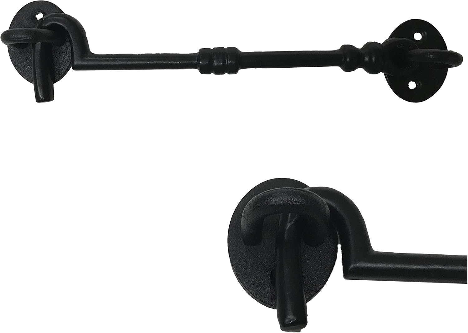 (1) 8" - Door Latch - DS-133 - Antique Style Eye Hook Door Latch for Gates, Doors, Closet, Cabinet, Sliding Barn & Shed Doors - in Vintage Black cast Iron Finish