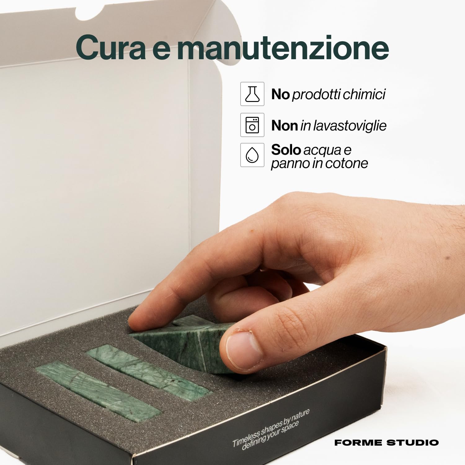 FORME STUDIO Poggia Posate in Marmo Verde Guatemala – Set 4 Pezzi Artigianali Made in Italy – Accessori tavola Eleganti con Taglio per Coltello – Design Minimal, Idea Regalo
