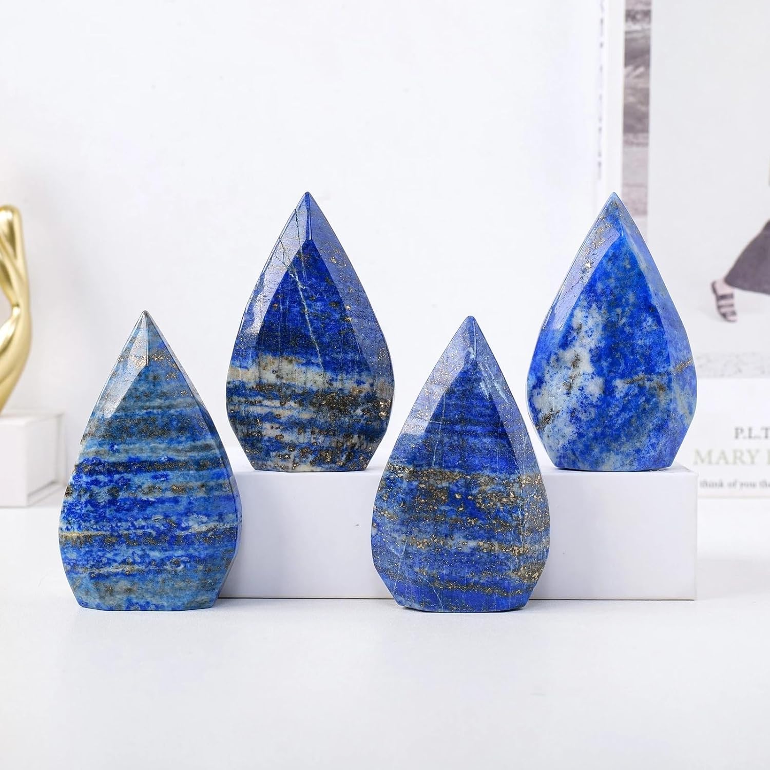1PC Crystal Lapis Lazuli Flame Shape Gem Home Decoration Crafts Stone Ornaments (Size : 100-150g)