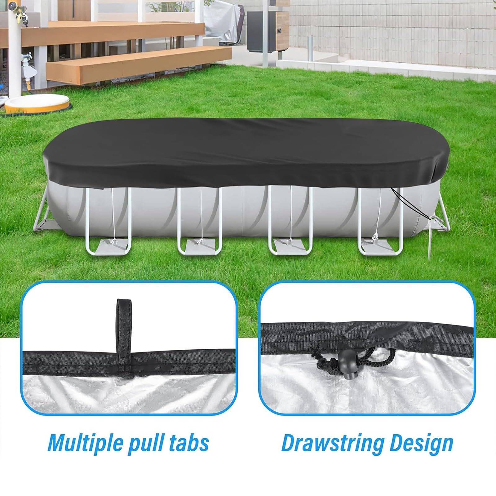 Cubierta Ovalada para Alberca con Accesorios para Piscinas, Protector de Cubierta de Piscina al Aire Libre a Prueba de Polvo con Accesorios para Piscinas Sobre el Suelo(12x21ft(366x640cm))