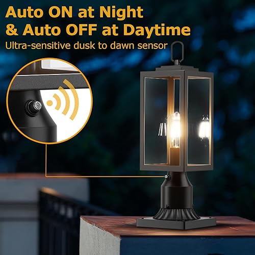 Miniatura 2 de Luz de poste al aire libre del atardecer al amanecer con base de montaje en muelle, paquete de 2 lámparas modernas, lámparas de poste de aluminio