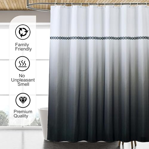 Miniatura 15 de Cortina de ducha de tela, calidad de hotel impermeable, cortinas de baño resistentes a la corrosión, 72 x 72 pulgadas, lavables a máquina (negro)