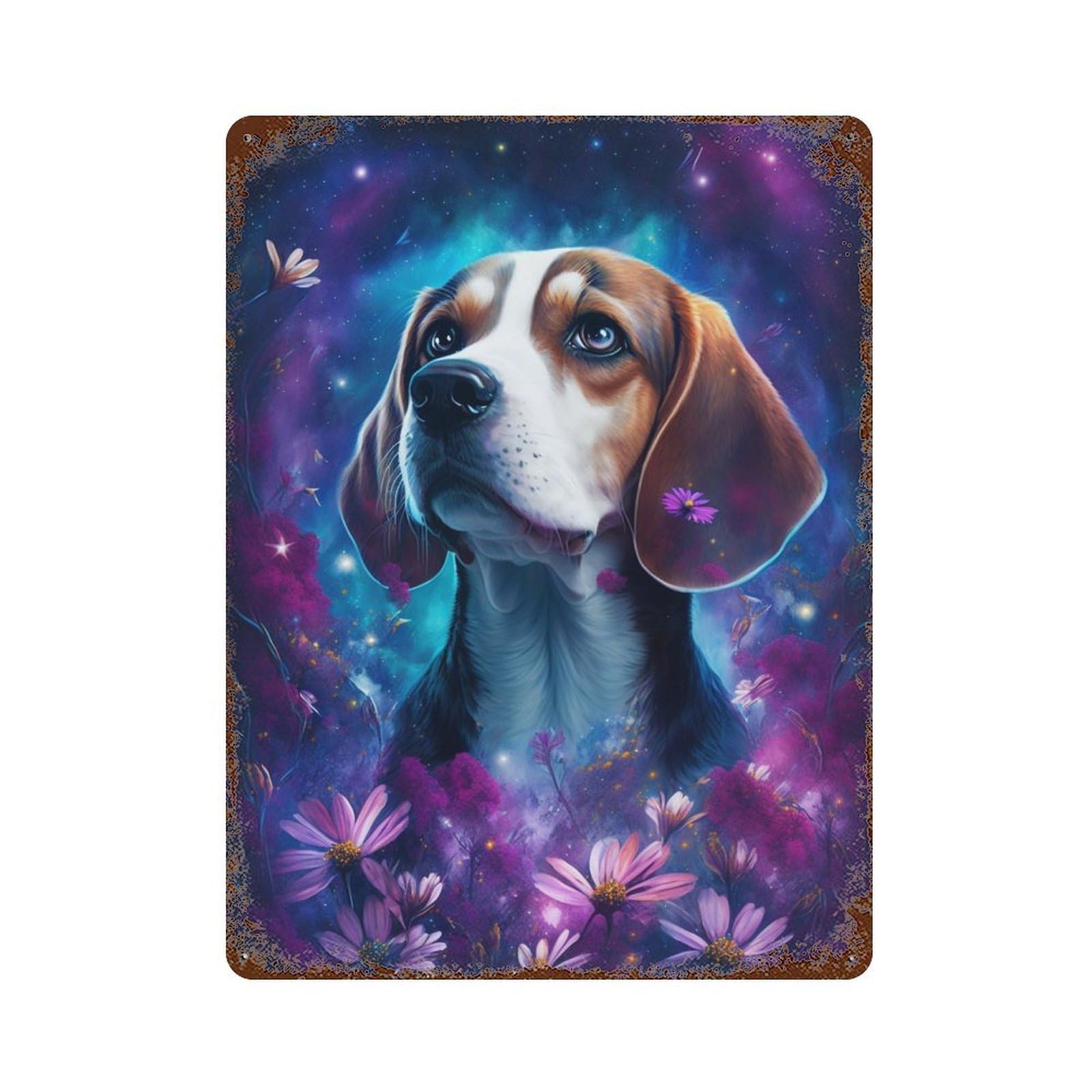 Magical Beagle in Flowers Retro Metal Sign 15.7"x11.8", Ideal for Basement, Hobby Room And Garage Decor