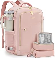 Vista 16 de LOVEVOOK - Mochila de viaje para mujer, mochila de 40 l para llevar en avión, Beige-Marrón