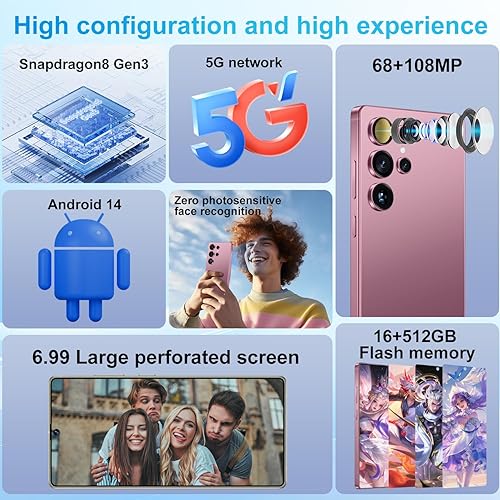 Miniatura 2 de MMY Teléfono celular I25 Ultra desbloqueado, bolígrafo integrado, pantalla HD de 6.99 pulgadas, 16 + 512 GB teléfonos desbloqueados, Android 14