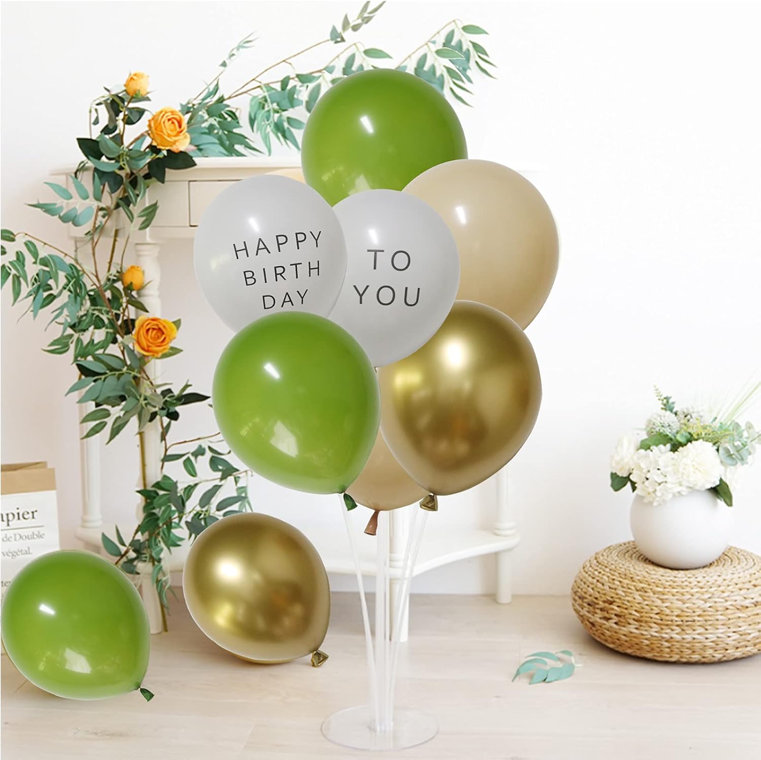 誕生日 飾り付け バルーン パーティー飾り HAPPY BIRTHDAY レターガーランド 簡単 装飾 風船 誕生日祝い グリーンゴールド セット 男の子 女の子 イベント装飾 部屋装飾 記念撮影