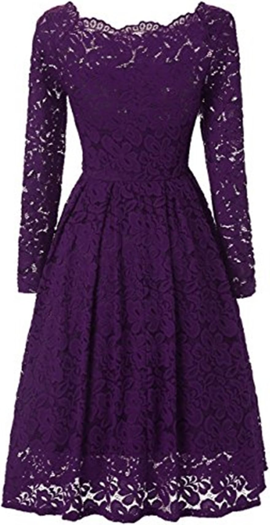 BEIJG Women's Off Shoulder Long Sleeve Lace Formal Retro Vintage Swing Party Cocktail Dresses Knee Long S-XXL Purple