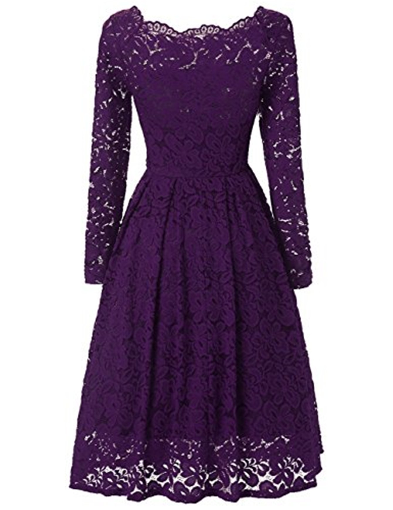 BEIJG Women's Off Shoulder Long Sleeve Lace Formal Retro Vintage Swing Party Cocktail Dresses Knee Long S-XXL Purple