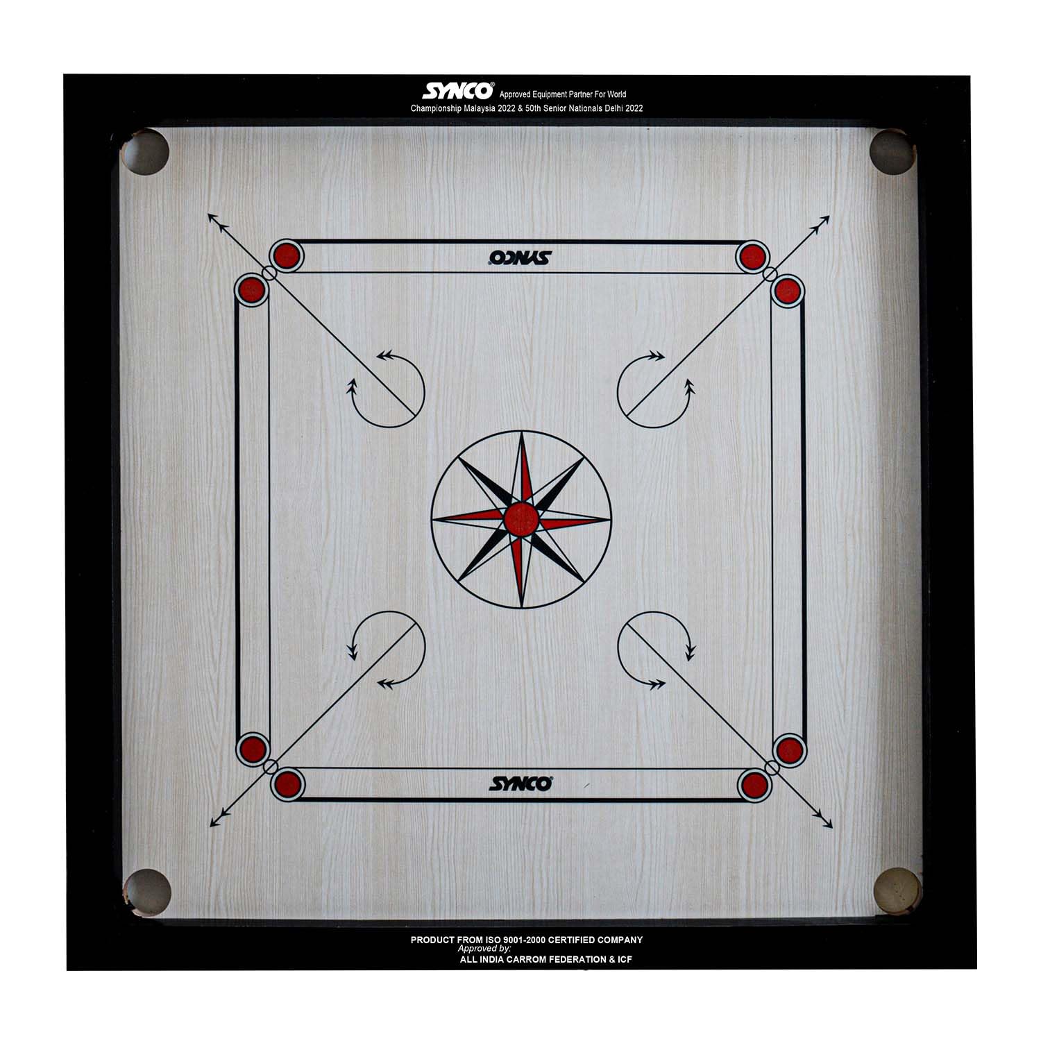 Synco Chakri Carrom Board | Pro Trainer Board for Amateurs | 4mm Surface Thickness | Includes Coins, Strikers and Boric Powder (32 inch Carrom)