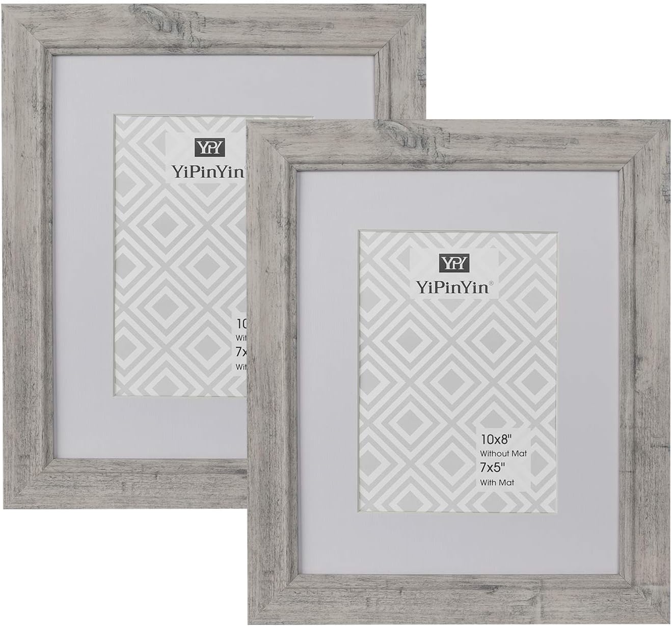 YiPinYin 8×10 Inch Smoke Grey wooden Vintage Photo Frames set of 2 With Mount for 5 x7 Inch Photo.Distressed 8x10 wooden photo frames with High Definition Glass for Tabletop or Wall Décor