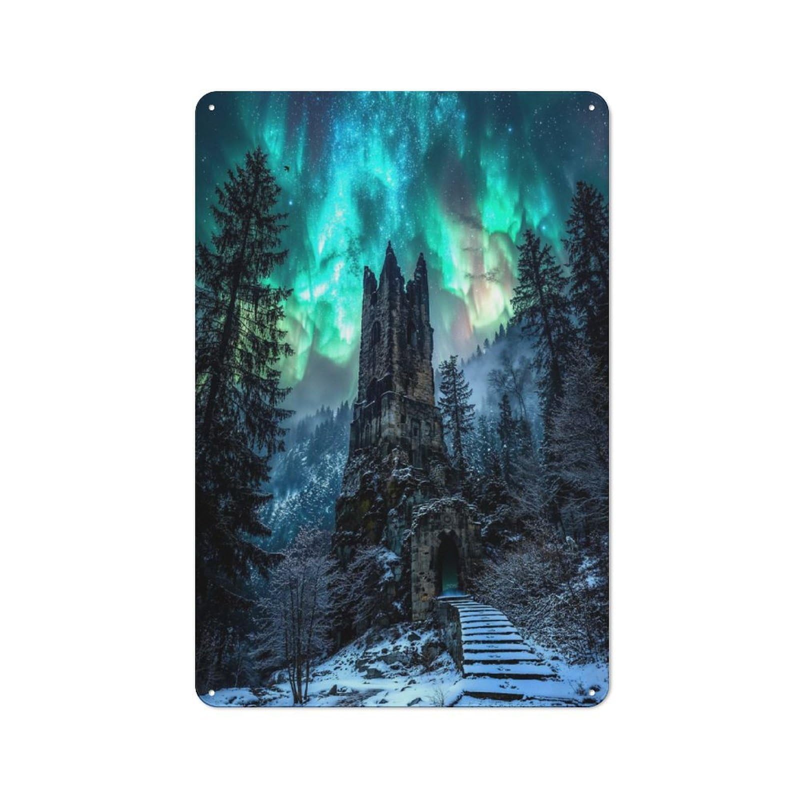 Junmoney Style-4-1 Industrial Lost Tower Of The Shivering Skies Decorative Metal Plaque 30X20cm, Studio Wall Art For Flat, Bar, Studio Or Gallery Wall