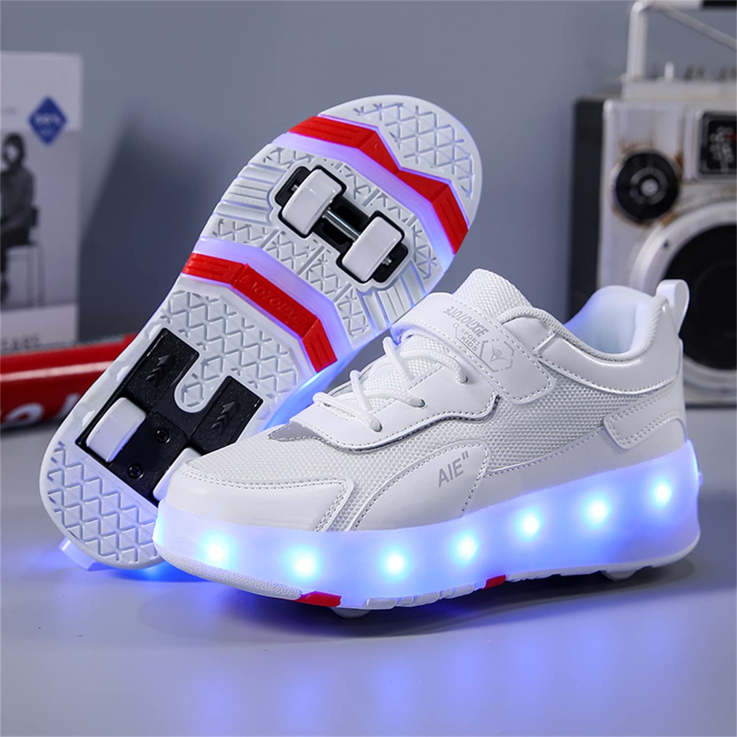 Chaussures à Roulettes 2 En 1 Pour Enfants - Roues Rétractables LED - Garçons Et Filles - Sport Extérieur