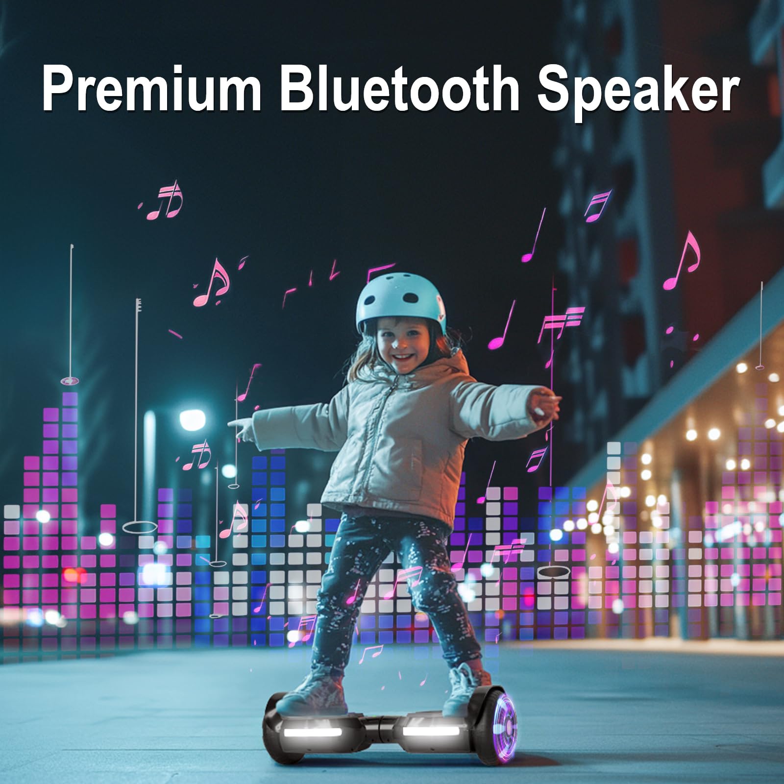 Commugo Scooter, Bluetooth & Corlorful LED Lights, 8.5mph & 8.5 Miles Range Power by Dual 250W Motor Gifts for Kids & Adults & Girls & Boys