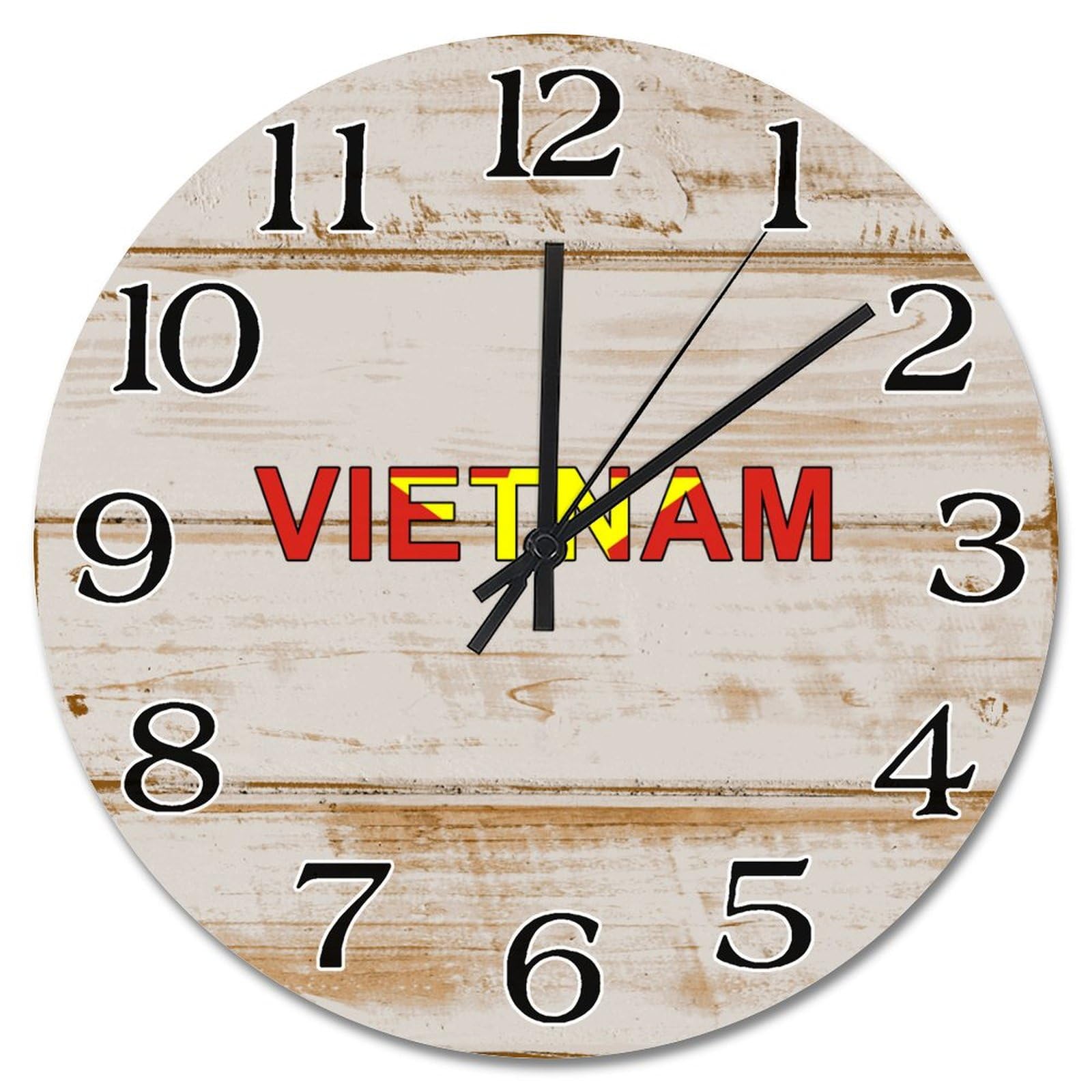 Horloge murale en bois drapeau du Vietnam 38cm silencieuse pour decoration de salon