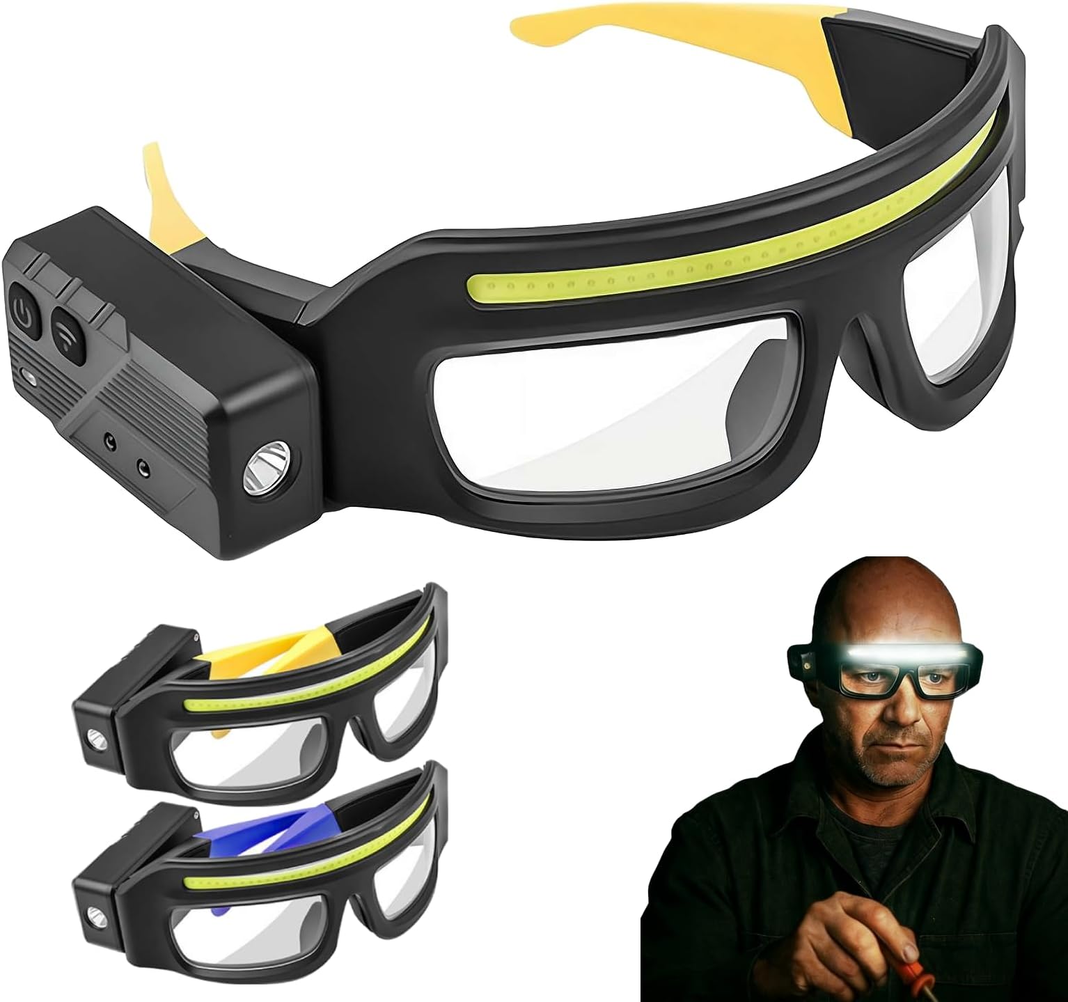 Rechargeable LED Headlight Glasses with Motion Sensor - USB-C Smart Safety Eyewear,5 Light Modes,500 Lumens,IPX4 Waterproof