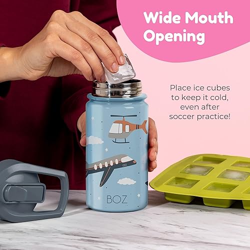 Vista 5 de BOZ Botella de agua para niños pequeños con tapa con popote, botella de agua aislada de acero inoxidable para niños, botella de agua para niños