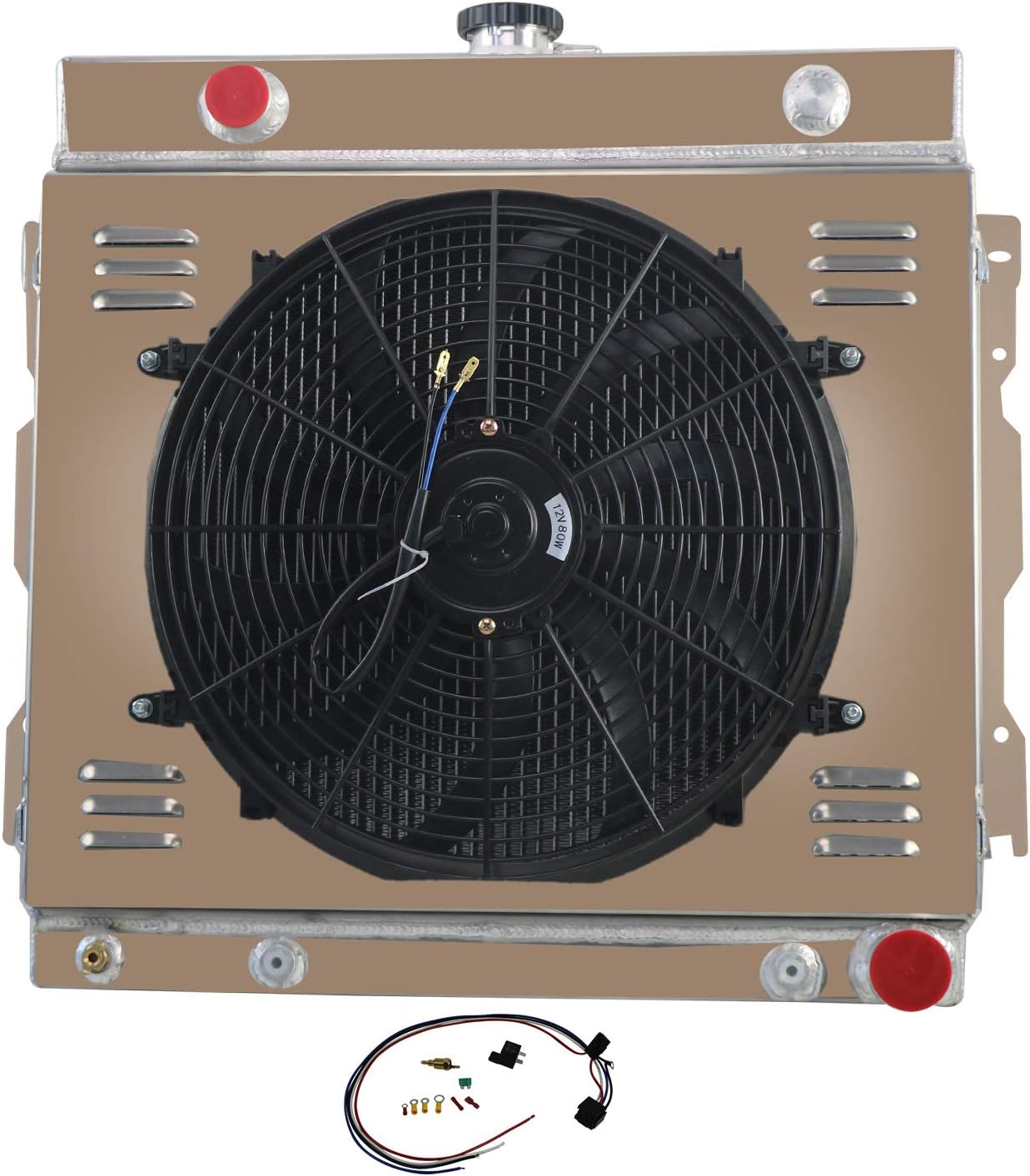 All Aluminum Radiator for 1970-1979 75 Dodge D100 150 D200 250 Ramcharger Challenger Coronet W200 W300 B200 B300 B100 Van Plymouth Trailduster PB200 PB300 3 Row Radiator Shroud Fan Relay Kit