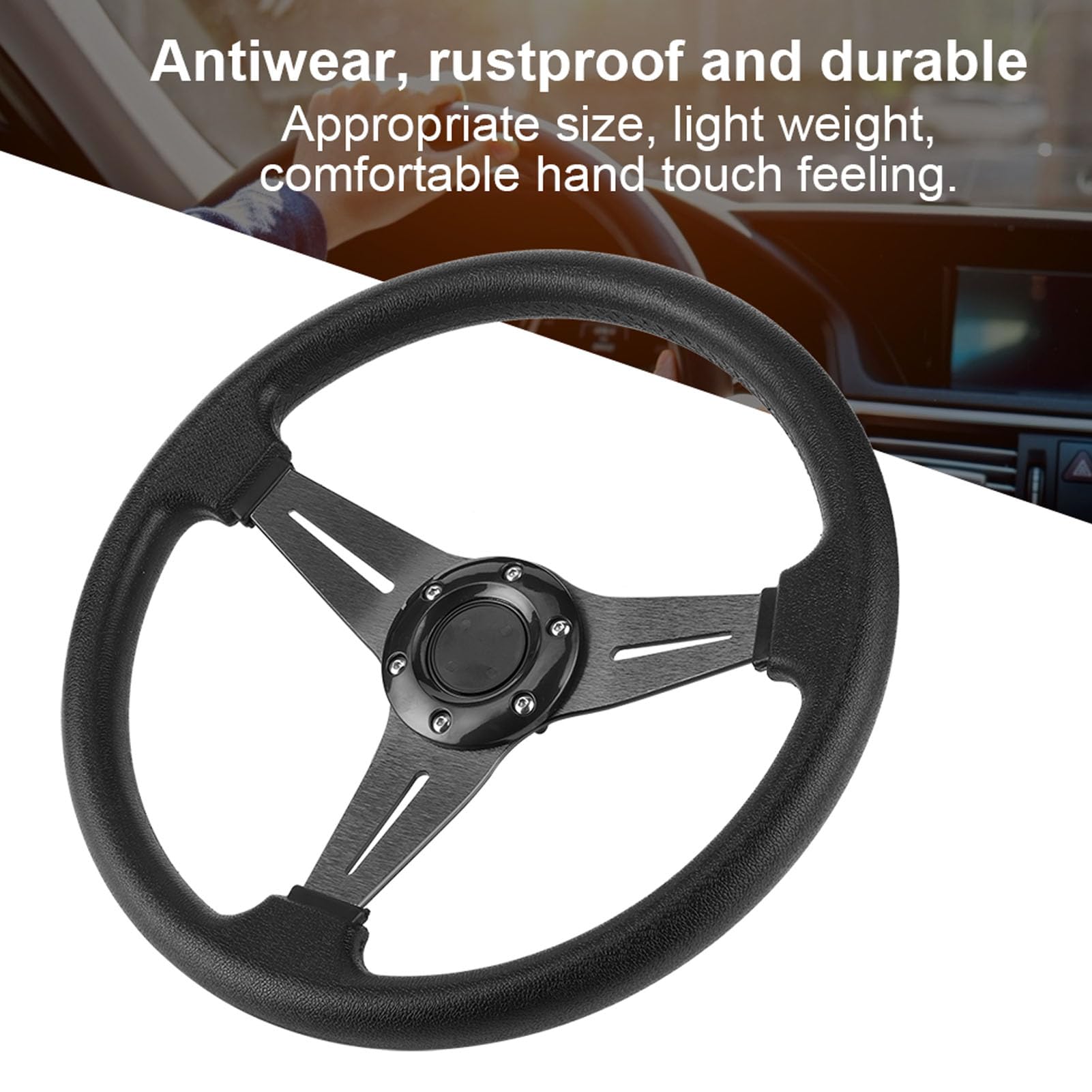 Volante alla deriva per Auto 350 mm 14 Pollici Accessorio di Ricambio Universale Rosso Nero Argento (Nero)
