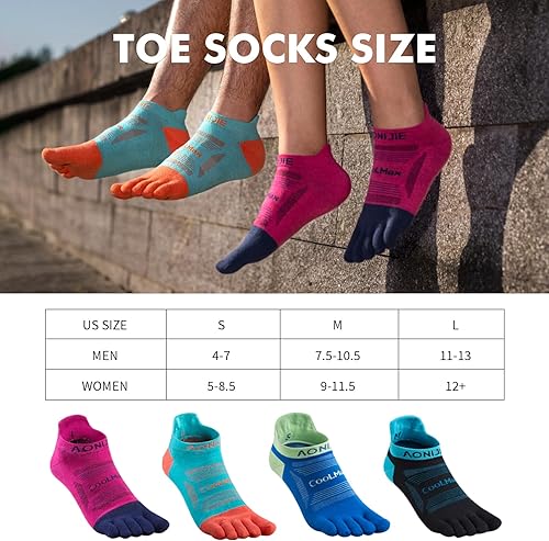 Miniatura 2 de AONIJIE COOLMAX - 3 pares de calcetines para correr para mujeres y hombres COOLMAX transpirables de cinco dedos