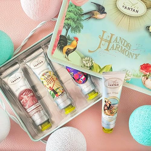 Miniatura 6 de UnAir d'Antan, set de regalo de loción de manos para mujer, 4 piezas, crema de manos con manteca de karité, aceite de almendras dulces, 4 crema de